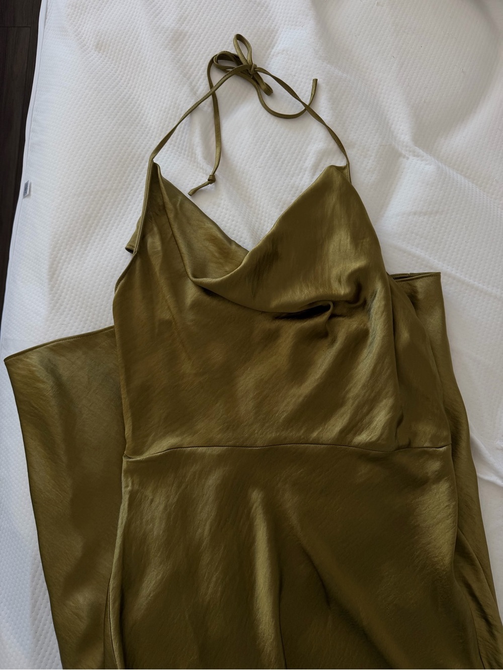 Chelsea28 Olive Green Satin Halter Midi Dress